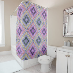 Rideaux De Douche Patchwork folk rétro décoration ornementale violet
