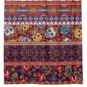 Rideaux De Douche patchwork mexicain : design vintage traditionnel.
