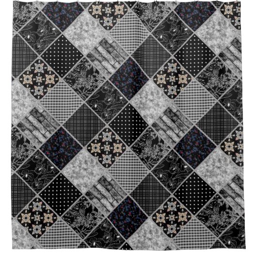 Rideaux De Douche Patchwork monochrom noir gris blanc patc (Devant)