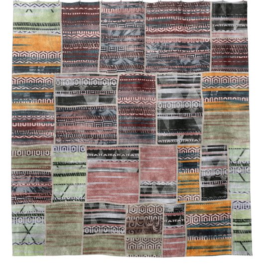 Rideaux De Douche Patchwork Quilt Collage Impression transparente. (Devant)