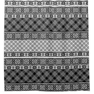 Rideaux De Douche Patchwork rayé noir et blanc avec dentelle