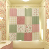Rideaux De Douche Patchwork rose vert Quilt Rustique Agritourisme Fl
