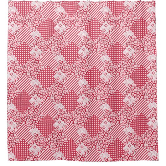 Rideaux De Douche Patchwork rustique rouge et blanc (Devant)