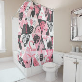 Rideaux De Douche Patchwork Tropical : Flamant rose Watermelon Seaml (En situation)