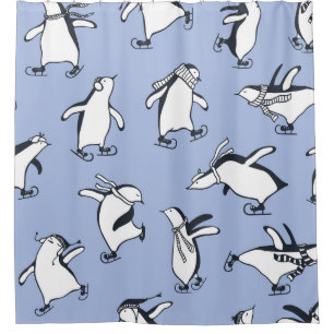 Rideaux De Douche Patinage de pingouins, motif vintage dessiné à la