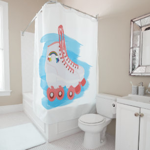 Rideaux De Douche Patins à rouleaux avec éclaboussure d'aquarelle