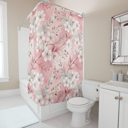 Rideaux De Douche Patrón de flor sakura rosado (En situation)