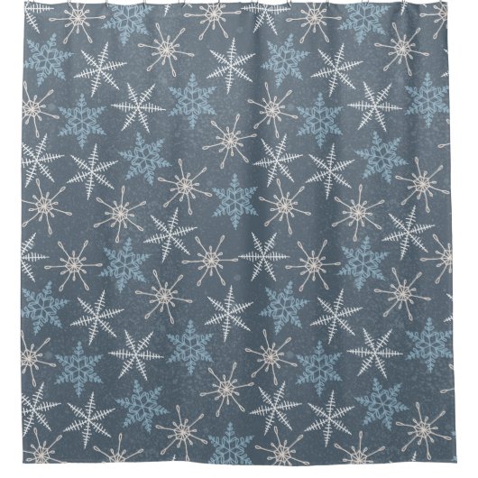 Rideaux De Douche Patteries bleues de snowflakes d'hiver (Devant)