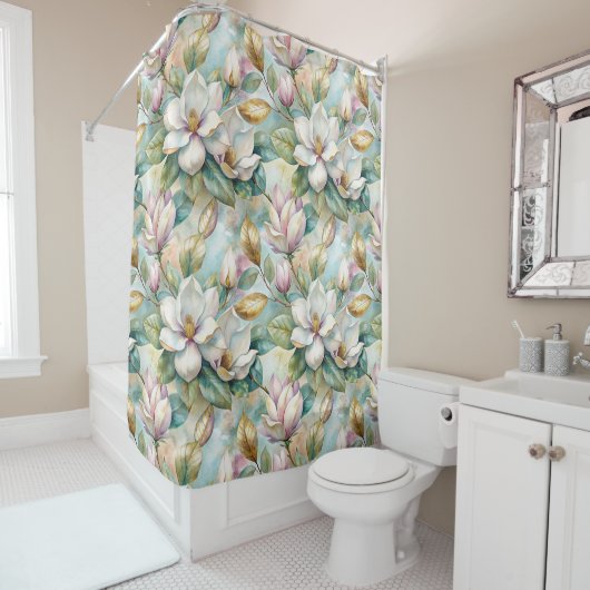 Rideaux De Douche Pattern Elegant Magnolia Flowers (En situation)