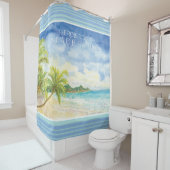 Rideaux De Douche Paumes tropicales de plage d'aquarelle de mer (En situation)