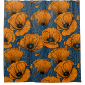 Rideaux De Douche Pavot orange sur bleu foncé (Devant)