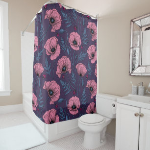 Rideaux De Douche Pavot rose sur violet foncé