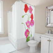 Rideaux De Douche Pavots cultivés roses rouges d'aquarelle unique (En situation)