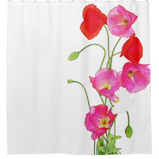 Rideaux De Douche Pavots cultivés roses rouges d'aquarelle unique (Devant)