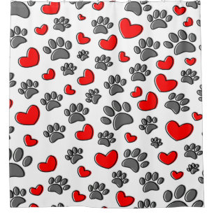 Rideaux De Douche Paw Chien Cute Et Coeurs Rouge Motif Sur Blanc