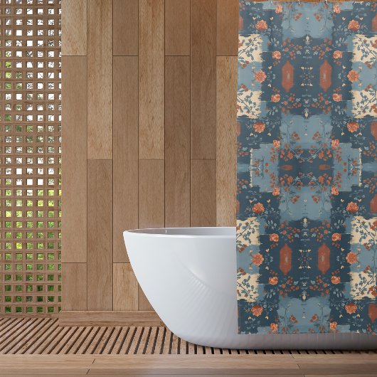 Rideaux De Douche Pays Blue Rust Rustique Ferme
