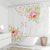 Rideaux De Douche Pays Chic rose Roses Corner Motif Monogramme