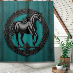 Rideaux De Douche Pays de l'Ouest équestre Turquoise Cheval noir