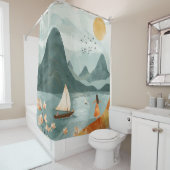 Rideaux De Douche Paysage Abstrait de Boho (11) (En situation)