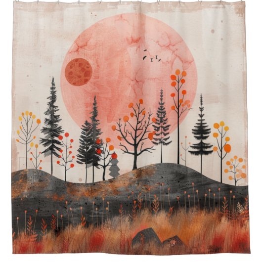 Rideaux De Douche Paysage Abstrait de Boho (13) (Devant)