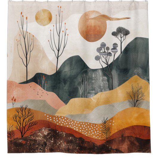 Rideaux De Douche Paysage Abstrait de Boho (15) (Devant)