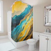 Rideaux De Douche Paysage Abstrait jaune bleu (En situation)