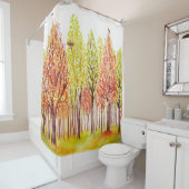 Rideaux De Douche Paysage aquarelle avec arbres d'automne (En situation)