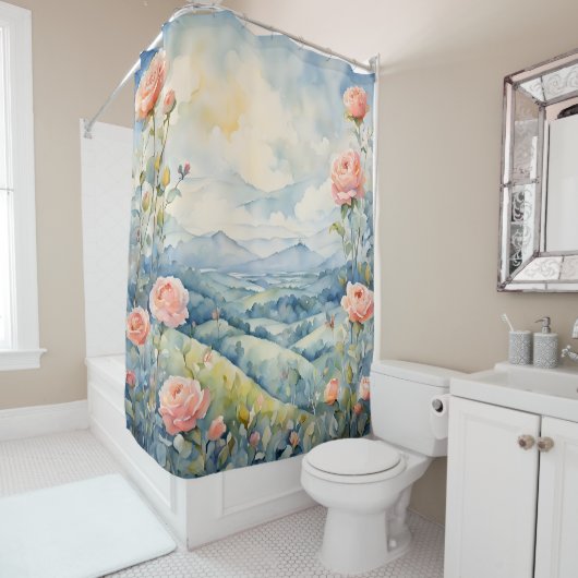 Rideaux De Douche Paysage bleu (En situation)