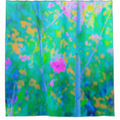 Rideaux De Douche Paysage bleu impressionniste avec fleurs roses (Devant)