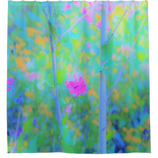 Rideaux De Douche Paysage bleu impressionniste avec fleurs roses (Devant)