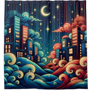 Rideaux De Douche "Paysage céleste avec des vagues lunaires"