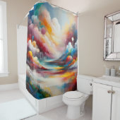 Rideaux De Douche Paysage d'art Abstrait moderne Rouge Bleu Vert (En situation)