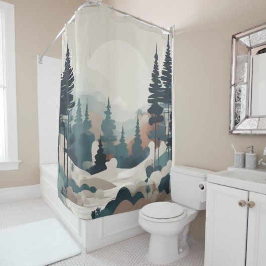 Rideaux De Douche Paysage de la forêt de Boho (En situation)
