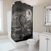 Rideaux De Douche Paysage de la lune d'arbre végétal - sépia (En situation)