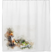 Rideaux De Douche Paysage forestier du renard des bois d'aquarelle (Devant)