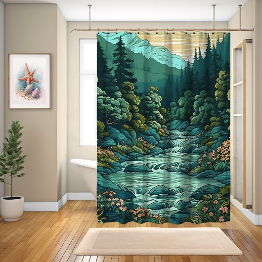 Rideaux De Douche Paysage Forêt Japonaise Style Art Anime