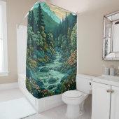 Rideaux De Douche Paysage Forêt Japonaise Style Art Anime (En situation)
