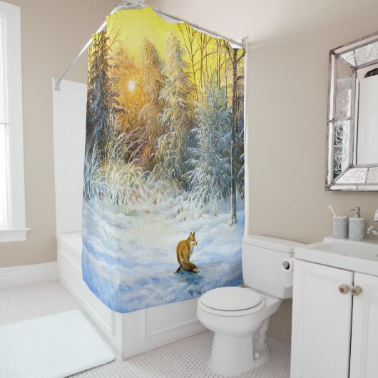Rideaux De Douche Paysage hivernal avec renard en déclin (En situation)