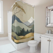 Rideaux De Douche Paysage Japandi Gold & Green Mountain (En situation)