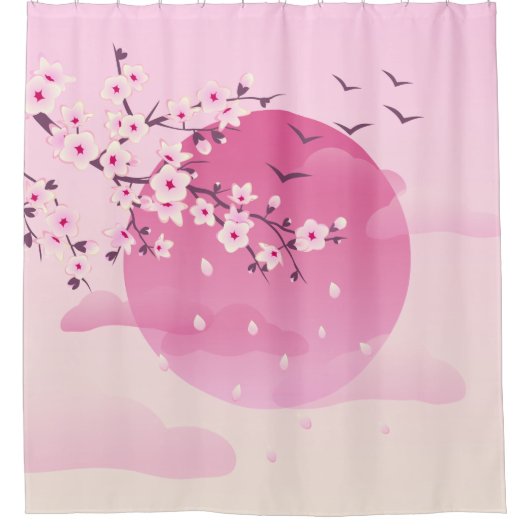 Rideaux De Douche Paysage japonais des fleurs de cerisiers (Devant)