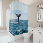Rideaux De Douche Paysage marin de la baleine : Eau Dramatique. (En situation)