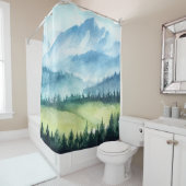Rideaux De Douche Paysage montagnard, aquarelle illustration artisti (En situation)
