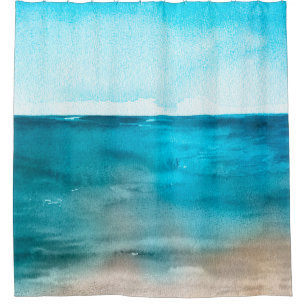 Rideaux De Douche Paysage océanique. Belle aquarelle peinture main