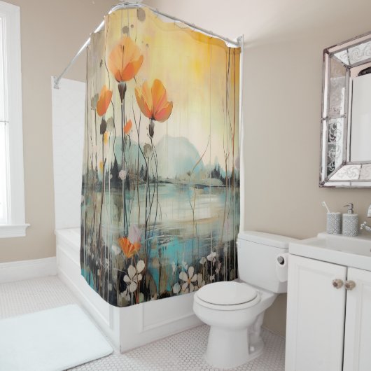 Rideaux De Douche Paysage rouge de coquelicots (En situation)
