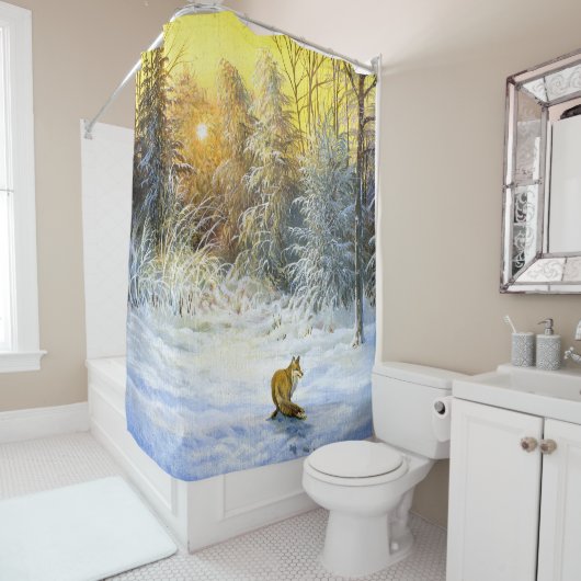 Rideaux De Douche Paysage Sunset Fox d'hiver. (En situation)