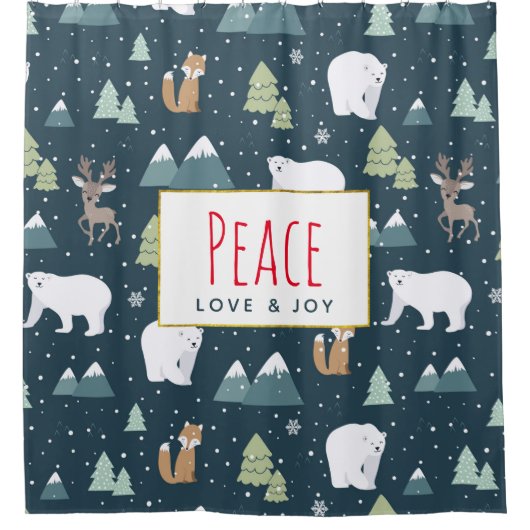 Rideaux De Douche Peace Love & Joy Cute Christmas Animaux Motif (Devant)