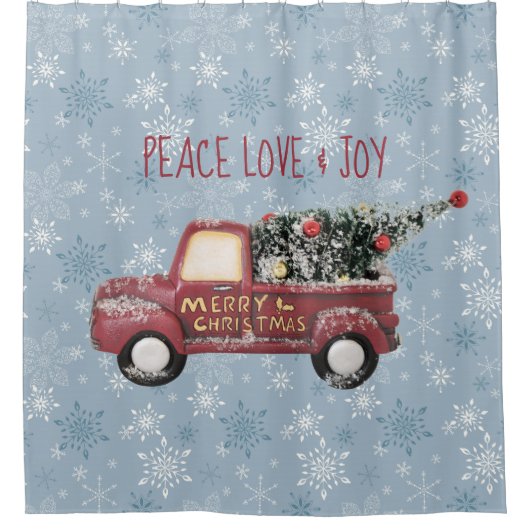 Rideaux De Douche Peace Love & Joy Toy Camion Joyeux Noël (Devant)