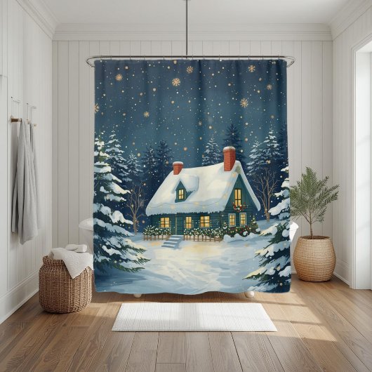 Rideaux De Douche Peaceful Cabin Christmas Shower Curtain