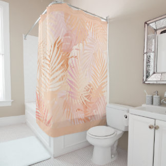 Rideaux De Douche Peach Fuzz Minimaliste Feuilles tropicaux modernes
