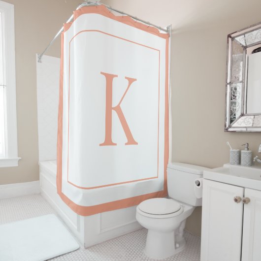 Rideaux De Douche Peach &white Initial Monogram (En situation)